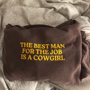 Brown Sweatshirt with Yellow Text